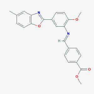 molecular formula C24H20N2O4 B413201 METHYL 4-[(E)-{[2-METHOXY-5-(5-METHYL-1,3-BENZOXAZOL-2-YL)PHENYL]IMINO}METHYL]BENZOATE 