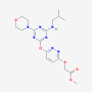 molecular formula C18H25N7O5 B4132150 METHYL 2-{[6-({4-[(2-METHYLPROPYL)AMINO]-6-(MORPHOLIN-4-YL)-1,3,5-TRIAZIN-2-YL}OXY)PYRIDAZIN-3-YL]OXY}ACETATE 