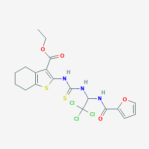 molecular formula C19H20Cl3N3O4S2 B413217 ETHYL 2-[({2,2,2-TRICHLORO-1-[(FURAN-2-YL)FORMAMIDO]ETHYL}CARBAMOTHIOYL)AMINO]-4,5,6,7-TETRAHYDRO-1-BENZOTHIOPHENE-3-CARBOXYLATE 