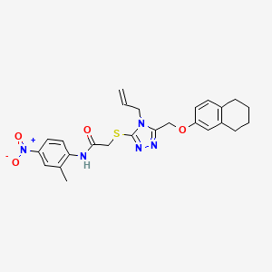 molecular formula C25H27N5O4S B4132467 N-(2-methyl-4-nitrophenyl)-2-({4-(prop-2-en-1-yl)-5-[(5,6,7,8-tetrahydronaphthalen-2-yloxy)methyl]-4H-1,2,4-triazol-3-yl}sulfanyl)acetamide 