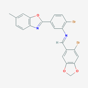 molecular formula C22H14Br2N2O3 B413255 N-[(6-bromo-1,3-benzodioxol-5-yl)methylene]-N-[2-bromo-5-(6-methyl-1,3-benzoxazol-2-yl)phenyl]amine 