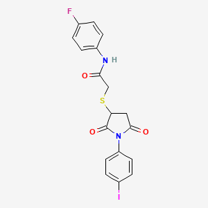 molecular formula C18H14FIN2O3S B4132668 N-(4-fluorophenyl)-2-{[1-(4-iodophenyl)-2,5-dioxopyrrolidin-3-yl]sulfanyl}acetamide 
