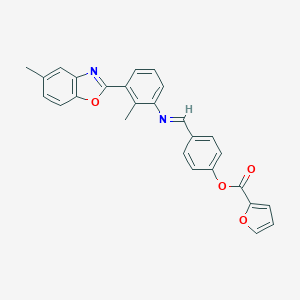molecular formula C27H20N2O4 B413268 4-({[2-Methyl-3-(5-methyl-1,3-benzoxazol-2-yl)phenyl]imino}methyl)phenyl 2-furoate 