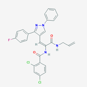 molecular formula C28H21Cl2FN4O2 B413285 N-{1-[(allylamino)carbonyl]-2-[3-(4-fluorophenyl)-1-phenyl-1H-pyrazol-4-yl]vinyl}-2,4-dichlorobenzamide 