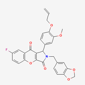 molecular formula C29H22FNO7 B4132928 2-[(2H-1,3-BENZODIOXOL-5-YL)METHYL]-7-FLUORO-1-[3-METHOXY-4-(PROP-2-EN-1-YLOXY)PHENYL]-1H,2H,3H,9H-CHROMENO[2,3-C]PYRROLE-3,9-DIONE 