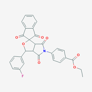 molecular formula C29H20FNO7 B413303 ethyl 4-(1-(3-fluorophenyl)-1',3',4,6(2'H)-tetraoxo-3a,4,6,6a-tetrahydrospiro[1H-furo[3,4-c]pyrrole-3,2'-(1'H)-indene]-5(3H)-yl)benzoate 