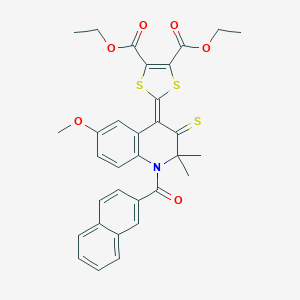 molecular formula C32H29NO6S3 B413311 diethyl 2-(6-methoxy-2,2-dimethyl-1-(2-naphthoyl)-3-thioxo-2,3-dihydro-4(1H)-quinolinylidene)-1,3-dithiole-4,5-dicarboxylate 