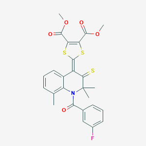 B413312 Dimethyl 2-[1-(3-fluorobenzoyl)-2,2,8-trimethyl-3-sulfanylidenequinolin-4-ylidene]-1,3-dithiole-4,5-dicarboxylate CAS No. 330560-99-1