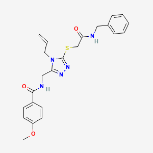 molecular formula C23H25N5O3S B4133309 N-{[5-{[2-(benzylamino)-2-oxoethyl]sulfanyl}-4-(prop-2-en-1-yl)-4H-1,2,4-triazol-3-yl]methyl}-4-methoxybenzamide 