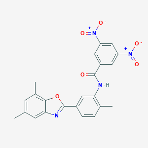 molecular formula C23H18N4O6 B413338 N-[5-(5,7-dimethyl-1,3-benzoxazol-2-yl)-2-methylphenyl]-3,5-bisnitrobenzamide 