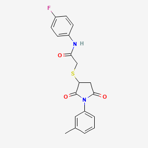 molecular formula C19H17FN2O3S B4133498 N-(4-fluorophenyl)-2-[1-(3-methylphenyl)-2,5-dioxopyrrolidin-3-yl]sulfanylacetamide 