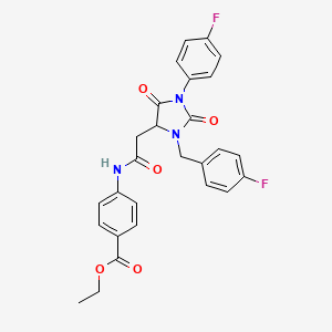 molecular formula C27H23F2N3O5 B4133859 Ethyl 4-({[3-(4-fluorobenzyl)-1-(4-fluorophenyl)-2,5-dioxoimidazolidin-4-yl]acetyl}amino)benzoate 