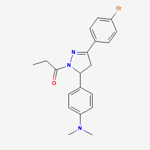 molecular formula C20H22BrN3O B4133873 1-[5-(4-Bromophenyl)-3-[4-(dimethylamino)phenyl]-3,4-dihydropyrazol-2-yl]propan-1-one 