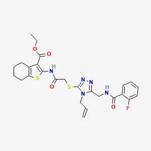 molecular formula C26H28FN5O4S2 B4133900 ethyl 2-[({[5-({[(2-fluorophenyl)carbonyl]amino}methyl)-4-(prop-2-en-1-yl)-4H-1,2,4-triazol-3-yl]sulfanyl}acetyl)amino]-4,5,6,7-tetrahydro-1-benzothiophene-3-carboxylate 