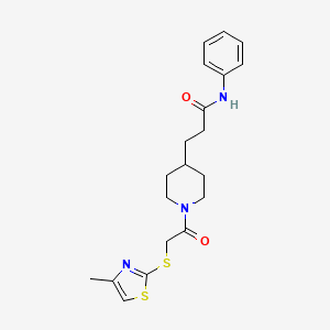 molecular formula C20H25N3O2S2 B4134252 3-(1-{[(4-methyl-1,3-thiazol-2-yl)thio]acetyl}-4-piperidinyl)-N-phenylpropanamide 