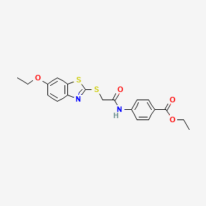 molecular formula C20H20N2O4S2 B4134261 Ethyl 4-({[(6-ethoxy-1,3-benzothiazol-2-yl)sulfanyl]acetyl}amino)benzoate 