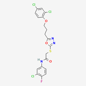 molecular formula C19H15Cl3FN3O3S B4134413 N-(3-chloro-4-fluorophenyl)-2-({5-[3-(2,4-dichlorophenoxy)propyl]-1,3,4-oxadiazol-2-yl}sulfanyl)acetamide 
