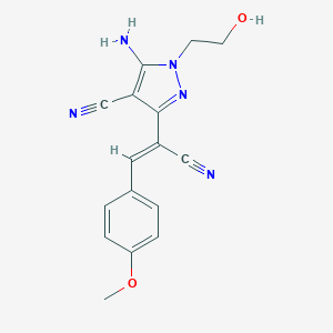 molecular formula C16H15N5O2 B413469 5-AMINO-3-[(1Z)-1-CYANO-2-(4-METHOXYPHENYL)ETH-1-EN-1-YL]-1-(2-HYDROXYETHYL)-1H-PYRAZOLE-4-CARBONITRILE 