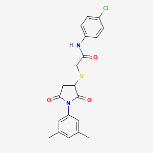 molecular formula C20H19ClN2O3S B4134724 N-(4-chlorophenyl)-2-[1-(3,5-dimethylphenyl)-2,5-dioxopyrrolidin-3-yl]sulfanylacetamide 