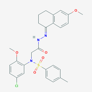 molecular formula C27H28ClN3O5S B413500 N-(5-chloro-2-methoxyphenyl)-N-{2-[2-(6-methoxy-3,4-dihydro-1(2H)-naphthalenylidene)hydrazino]-2-oxoethyl}-4-methylbenzenesulfonamide 