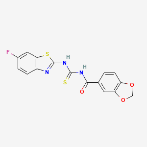 molecular formula C16H10FN3O3S2 B4135046 N-[(6-fluoro-1,3-benzothiazol-2-yl)carbamothioyl]-1,3-benzodioxole-5-carboxamide 