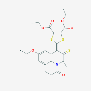 molecular formula C26H31NO6S3 B413551 Diethyl 2-[6-ethoxy-2,2-dimethyl-1-(2-methylpropanoyl)-3-sulfanylidenequinolin-4-ylidene]-1,3-dithiole-4,5-dicarboxylate CAS No. 303177-08-4
