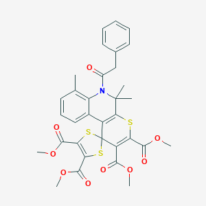 molecular formula C33H31NO9S3 B413552 tetramethyl 5',5',7'-trimethyl-6'-(phenylacetyl)-5',6'-dihydrospiro(1,3-dithiole-2,1'-[1'H]-thiopyrano[2,3-c]quinoline)-2',3',4,5-tetracarboxylate 