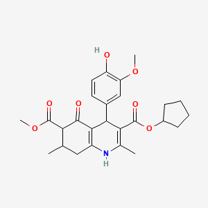 molecular formula C26H31NO7 B4135538 3-Cyclopentyl 6-methyl 4-(4-hydroxy-3-methoxyphenyl)-2,7-dimethyl-5-oxo-1,4,5,6,7,8-hexahydroquinoline-3,6-dicarboxylate 