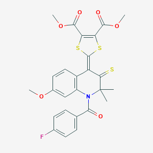 molecular formula C26H22FNO6S3 B413556 DIMETHYL 2-[1-(4-FLUOROBENZOYL)-7-METHOXY-2,2-DIMETHYL-3-THIOXO-2,3-DIHYDRO-4(1H)-QUINOLINYLIDEN]-1,3-DITHIOLE-4,5-DICARBOXYLATE 