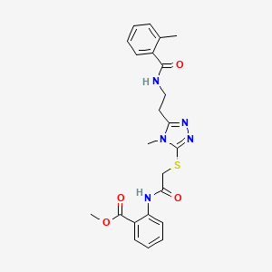 molecular formula C23H25N5O4S B4135569 Methyl 2-[[2-[[4-methyl-5-[2-[(2-methylbenzoyl)amino]ethyl]-1,2,4-triazol-3-yl]sulfanyl]acetyl]amino]benzoate 