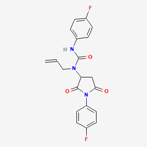 molecular formula C20H17F2N3O3 B4135723 3-(4-Fluorophenyl)-1-[1-(4-fluorophenyl)-2,5-dioxopyrrolidin-3-yl]-1-prop-2-en-1-ylurea 