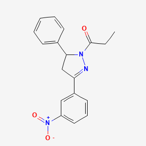 molecular formula C18H17N3O3 B4135727 1-[5-(3-Nitrophenyl)-3-phenyl-3,4-dihydropyrazol-2-yl]propan-1-one 