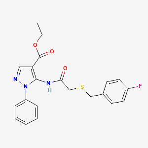 molecular formula C21H20FN3O3S B4136298 Ethyl 5-[[2-[(4-fluorophenyl)methylsulfanyl]acetyl]amino]-1-phenylpyrazole-4-carboxylate 