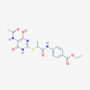 molecular formula C18H20N4O6S B4136346 Ethyl 4-[(2-{[5-(acetylamino)-4-hydroxy-6-oxo-1,6-dihydropyrimidin-2-yl]sulfanyl}propanoyl)amino]benzoate 