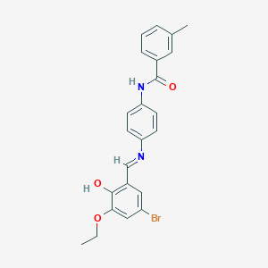 molecular formula C23H21BrN2O3 B413669 N-{4-[(5-bromo-3-ethoxy-2-hydroxybenzylidene)amino]phenyl}-3-methylbenzamide 