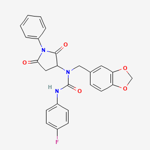 molecular formula C25H20FN3O5 B4136913 N-(1,3-BENZODIOXOL-5-YLMETHYL)-N-(2,5-DIOXO-1-PHENYLTETRAHYDRO-1H-PYRROL-3-YL)-N'-(4-FLUOROPHENYL)UREA 