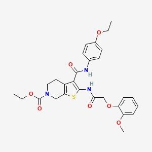 molecular formula C28H31N3O7S B4137405 ethyl 3-[(4-ethoxyphenyl)carbamoyl]-2-[[2-(2-methoxyphenoxy)acetyl]amino]-5,7-dihydro-4H-thieno[2,3-c]pyridine-6-carboxylate 