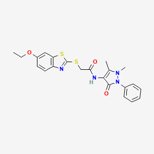 molecular formula C22H22N4O3S2 B4137618 N-(1,5-dimethyl-3-oxo-2-phenyl-2,3-dihydro-1H-pyrazol-4-yl)-2-[(6-ethoxy-1,3-benzothiazol-2-yl)sulfanyl]acetamide 