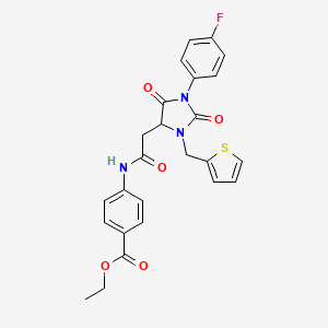 molecular formula C25H22FN3O5S B4137821 ETHYL 4-{2-[1-(4-FLUOROPHENYL)-2,5-DIOXO-3-[(THIOPHEN-2-YL)METHYL]IMIDAZOLIDIN-4-YL]ACETAMIDO}BENZOATE 