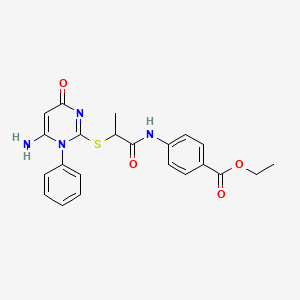 molecular formula C22H22N4O4S B4137849 ETHYL 4-({2-[(6-AMINO-4-OXO-1-PHENYL-1,4-DIHYDRO-2-PYRIMIDINYL)SULFANYL]PROPANOYL}AMINO)BENZOATE 