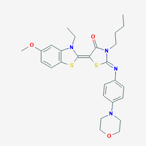 molecular formula C27H32N4O3S2 B413799 3-butyl-5-(3-ethyl-5-methoxy-1,3-benzothiazol-2(3H)-ylidene)-2-{[4-(4-morpholinyl)phenyl]imino}-1,3-thiazolidin-4-one 