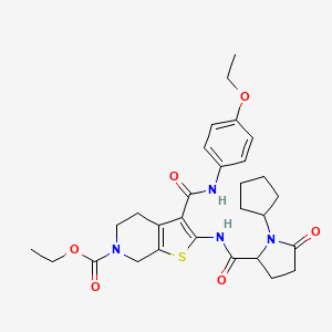 molecular formula C29H36N4O6S B4138107 ethyl 2-[(1-cyclopentyl-5-oxopyrrolidine-2-carbonyl)amino]-3-[(4-ethoxyphenyl)carbamoyl]-5,7-dihydro-4H-thieno[2,3-c]pyridine-6-carboxylate 