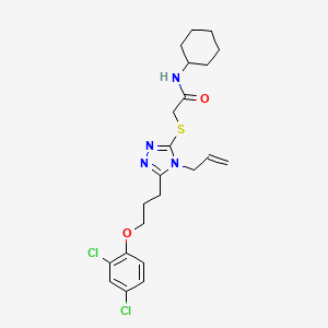 molecular formula C22H28Cl2N4O2S B4138150 N-cyclohexyl-2-({5-[3-(2,4-dichlorophenoxy)propyl]-4-(prop-2-en-1-yl)-4H-1,2,4-triazol-3-yl}sulfanyl)acetamide 