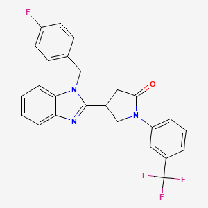 molecular formula C25H19F4N3O B4138161 4-{1-[(4-fluorophenyl)methyl]-1H-1,3-benzodiazol-2-yl}-1-[3-(trifluoromethyl)phenyl]pyrrolidin-2-one 