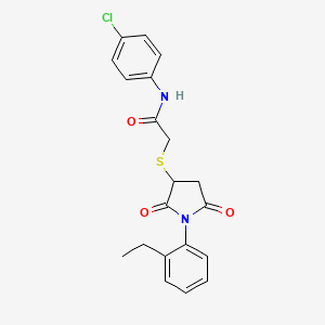 molecular formula C20H19ClN2O3S B4138181 N-(4-chlorophenyl)-2-[1-(2-ethylphenyl)-2,5-dioxopyrrolidin-3-yl]sulfanylacetamide 