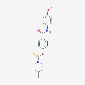 molecular formula C21H24N2O3S B413842 O-{4-[(4-methoxyanilino)carbonyl]phenyl} 4-methyl-1-piperidinecarbothioate 