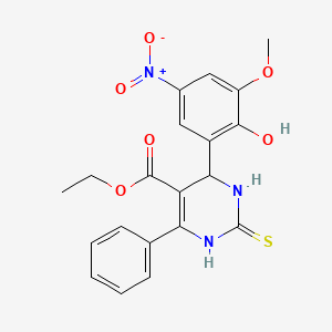 molecular formula C20H19N3O6S B4139239 ethyl 4-(2-hydroxy-3-methoxy-5-nitrophenyl)-6-phenyl-2-sulfanylidene-3,4-dihydro-1H-pyrimidine-5-carboxylate 