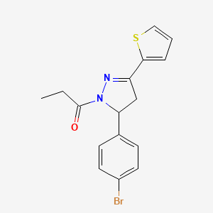 molecular formula C16H15BrN2OS B4139530 1-[3-(4-Bromophenyl)-5-thiophen-2-yl-3,4-dihydropyrazol-2-yl]propan-1-one 
