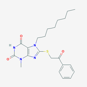 molecular formula C22H28N4O3S B413966 3-methyl-7-octyl-8-[(2-oxo-2-phenylethyl)sulfanyl]-3,7-dihydro-1H-purine-2,6-dione CAS No. 301354-16-5