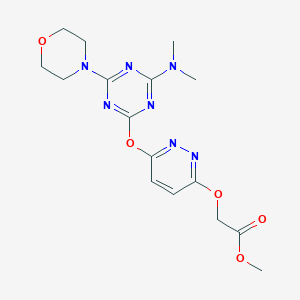 molecular formula C16H21N7O5 B4139686 Methyl 2-[6-[[4-(dimethylamino)-6-morpholin-4-yl-1,3,5-triazin-2-yl]oxy]pyridazin-3-yl]oxyacetate 